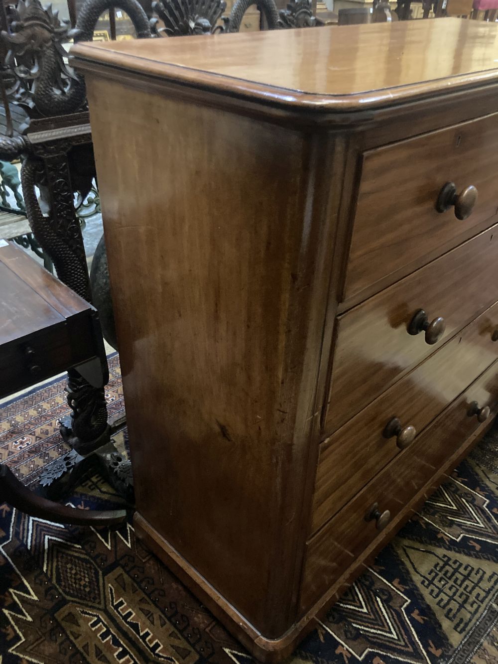A large Victorian mahogany five drawer chest of drawers, width 120cm depth 50cm height 119cm
